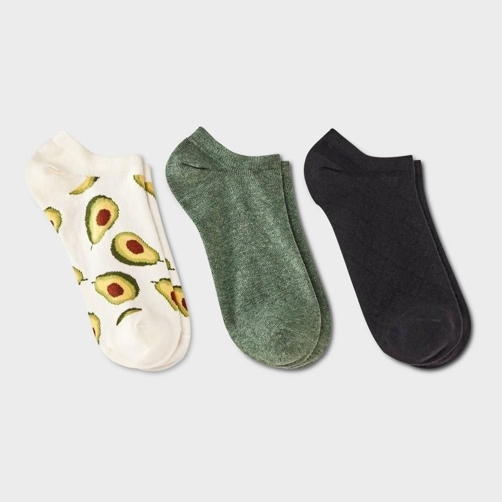 Women's Avocado 3pk Low Cut Socks - a New Day™ Ivory/Olive Green/Black 4-10
